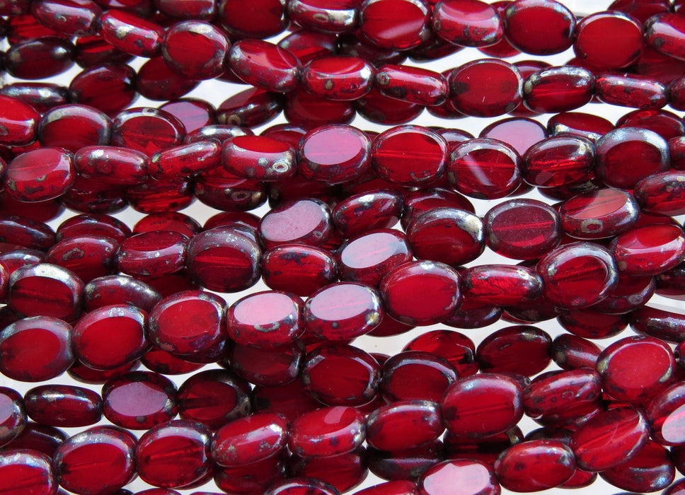8x6mm Opaline Red Picasso Edged Table Cut Czech Glass Flat Oval Beads - Qty 20 (MISC72) - Beads and Babble