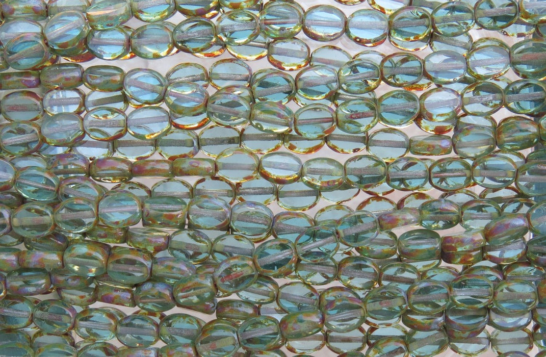 8x6mm Transparent Aqua Picasso Edged Table Cut Czech Glass Flat Oval Beads - Qty 20 (MISC73) - Beads and Babble
