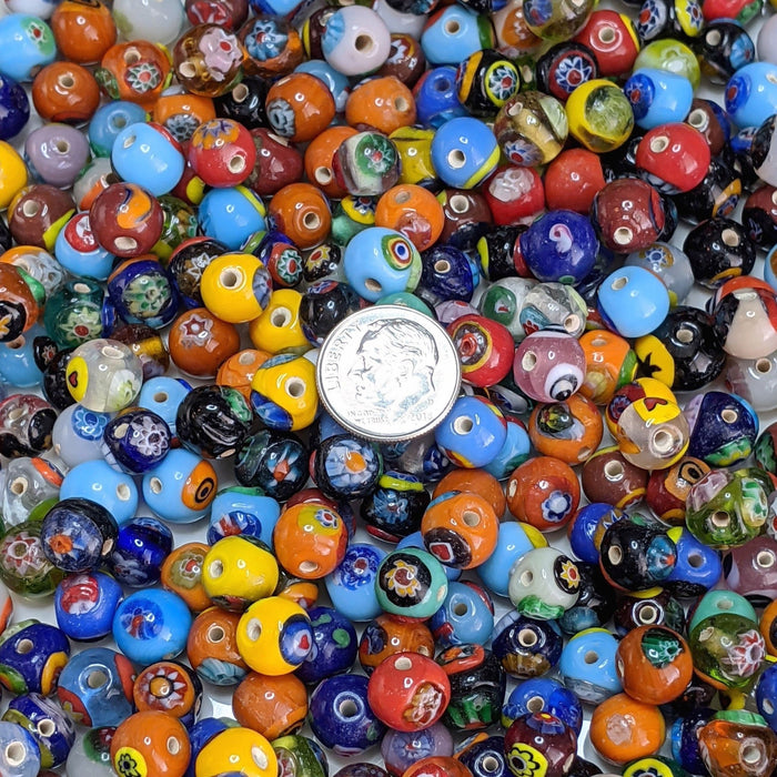 9mm Assorted Transparent & Opaque Color Mix Round Lampwork Glass Beads - QTY 48 (UM70) - Beads and Babble