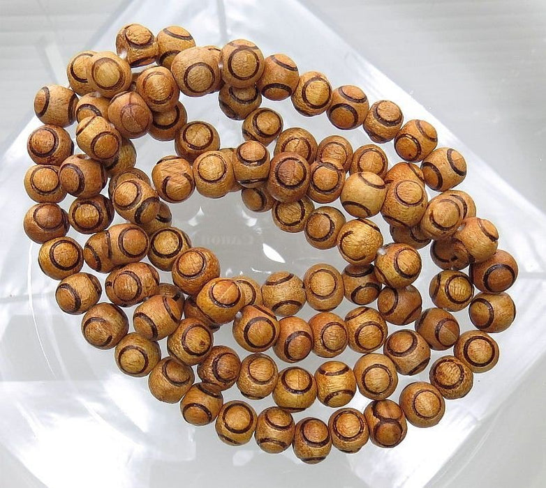9mm Pecan Finish Hand Carved Round Wood Beads - 34 Inch Strand (AW16) - Beads and Babble