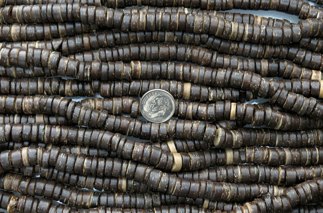 9x4mm Brown Natural Coconut Heishi Spacer Beads - 15 Inch Strand (NUC03) - Beads and Babble