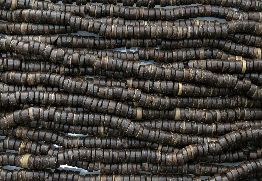 9x4mm Brown Natural Coconut Heishi Spacer Beads - 15 Inch Strand (NUC03) - Beads and Babble