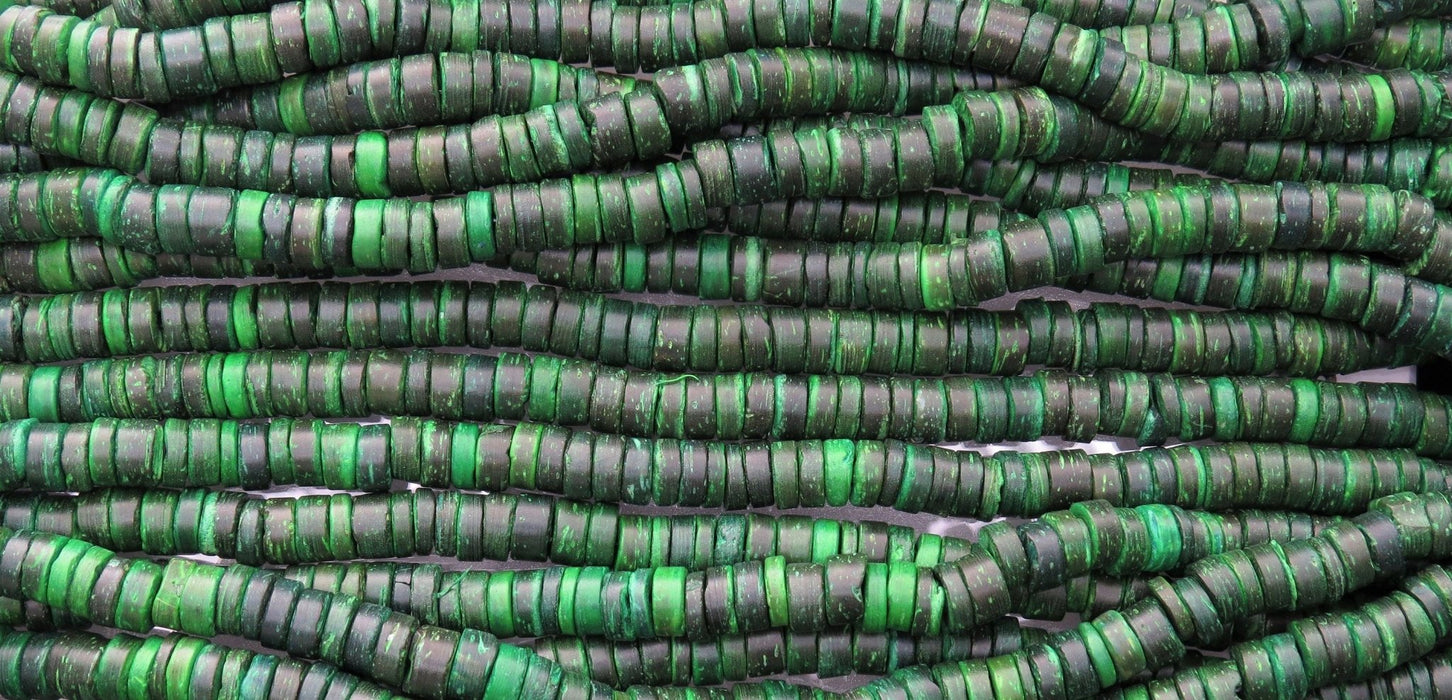 9x4mm Green Natural Coconut Heishi Spacer Beads - 15 Inch Strand (NUC06) - Beads and Babble
