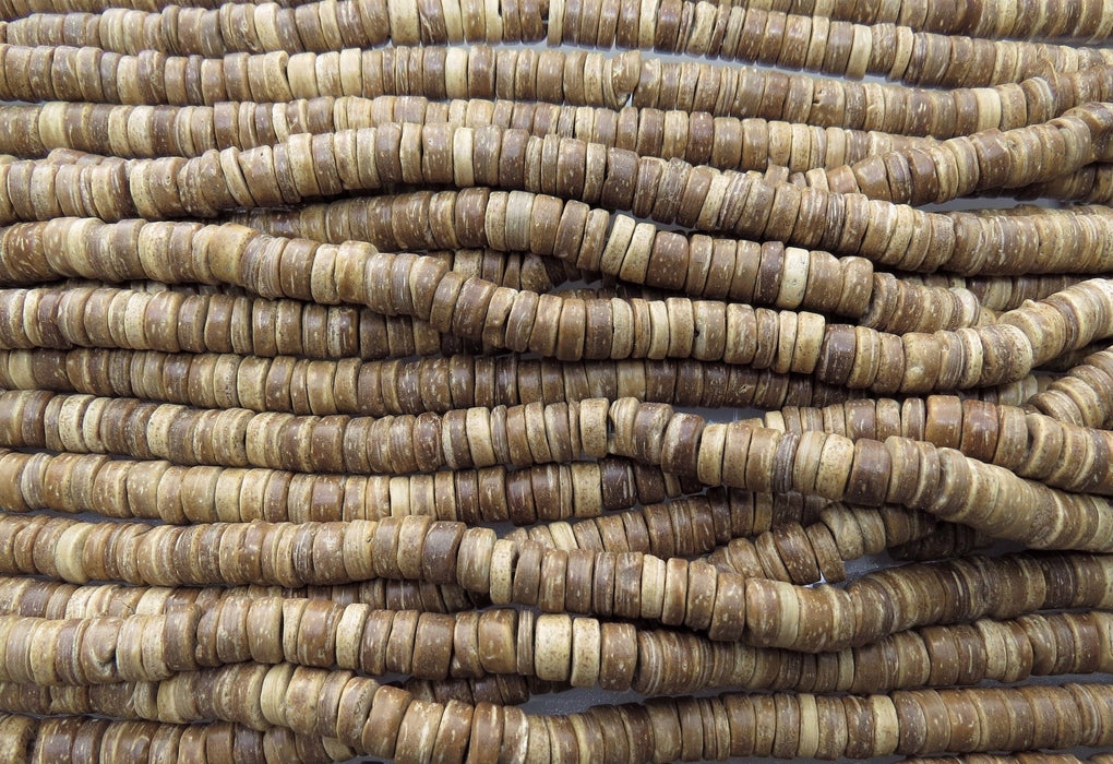 9x4mm Natural Coconut Heishi Spacer Beads - 15 Inch Strand (NUC04) - Beads and Babble