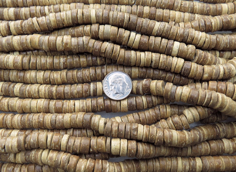 9x4mm Natural Coconut Heishi Spacer Beads - 15 Inch Strand (NUC04) - Beads and Babble