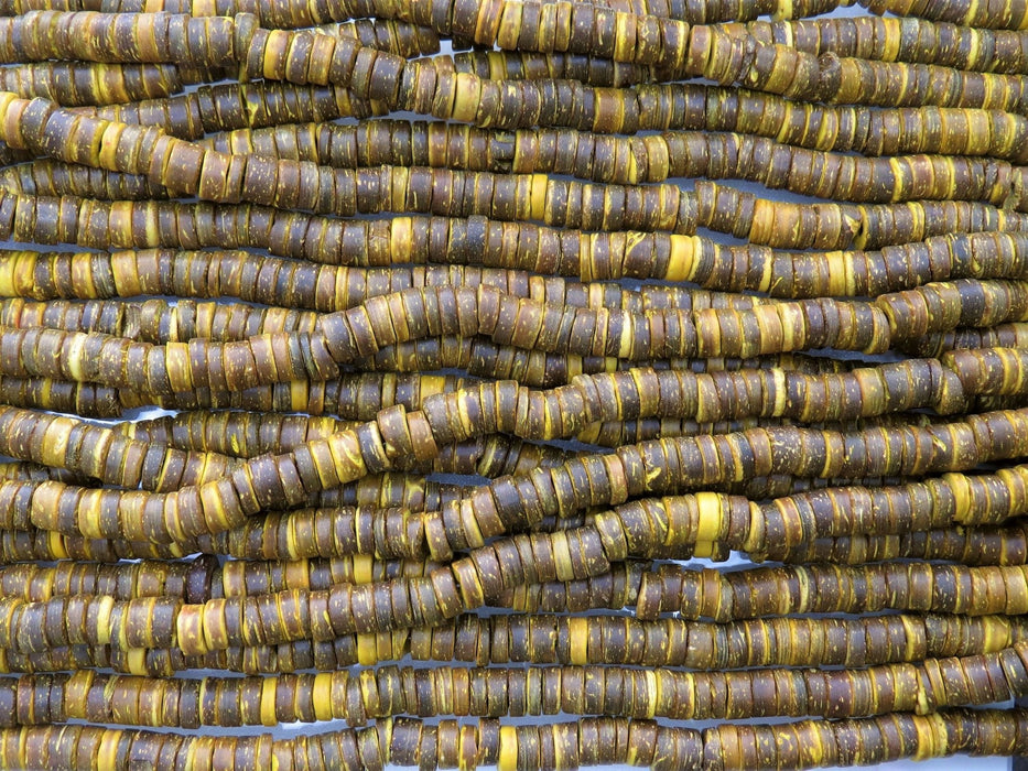 9x4mm Yellow Natural Coconut Heishi Spacer Beads - 15 Inch Strand (NUC08) - Beads and Babble