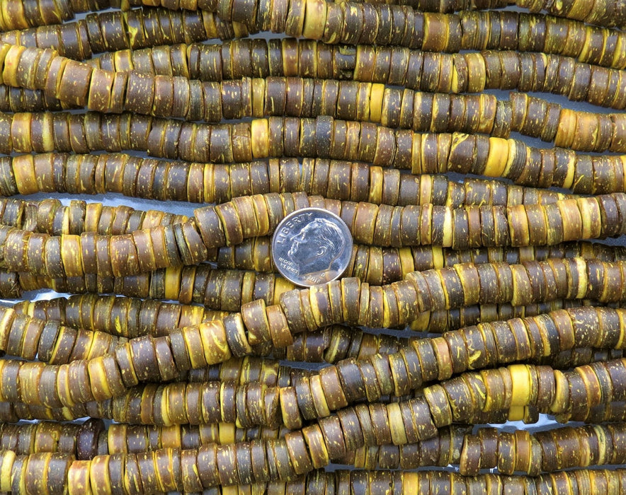 9x4mm Yellow Natural Coconut Heishi Spacer Beads - 15 Inch Strand (NUC08) - Beads and Babble