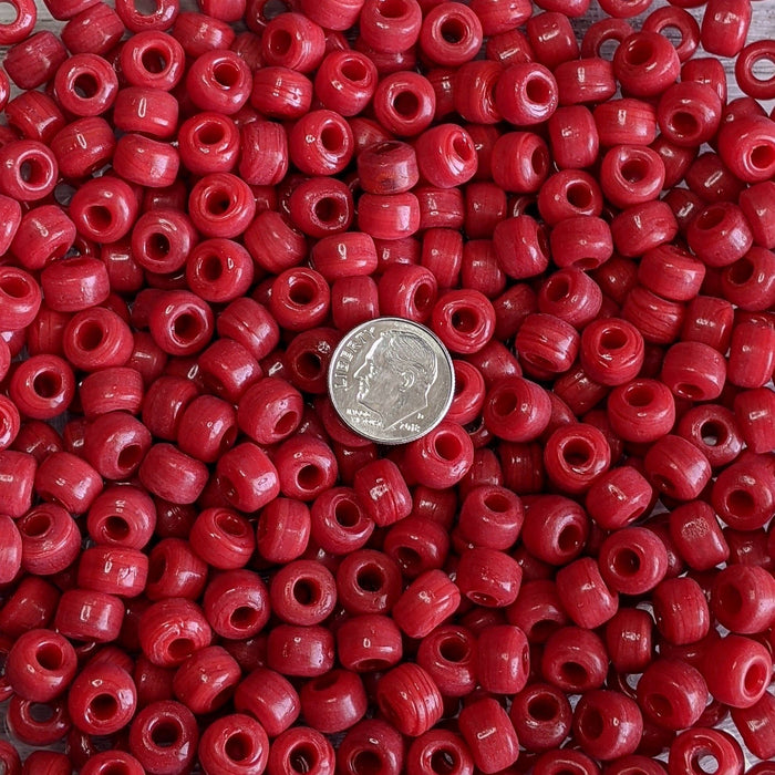 9x6mm (3mm hole) Opaque Medium Red Glass Crow Beads 20 Grams (AS54) - Beads and Babble