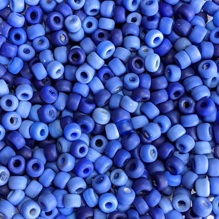 9x6mm (Large 3mm Hole Size) Matte Multi Shade Opaque Blue Mix Glass Crow Beads 40 Grams (UM56) - Beads and Babble