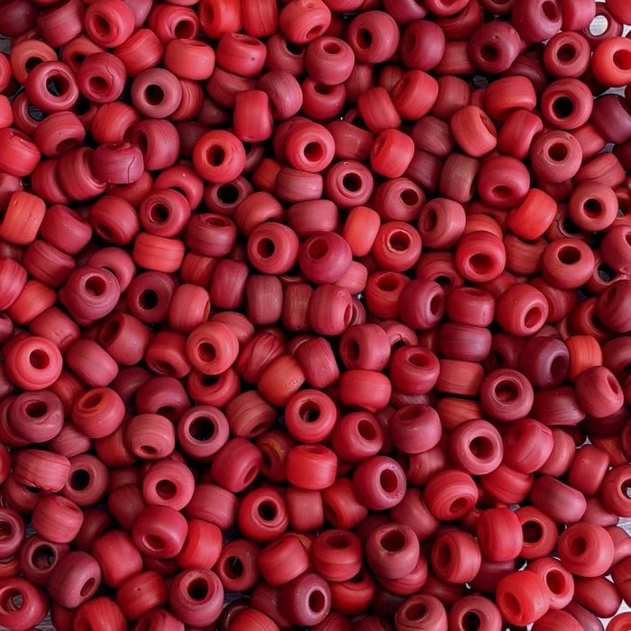 9x6mm (Large 3mm Hole Size) Matte Multi Shade Opaque Red Mix Glass Crow Beads 40 Grams (UM52) - Beads and Babble
