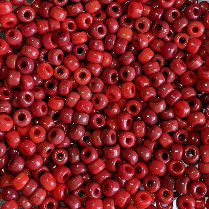 9x6mm (Large 3mm Hole Size) Multi Shade Opaque Red Mix Glass Crow Beads 40 Grams (UM53) - Beads and Babble