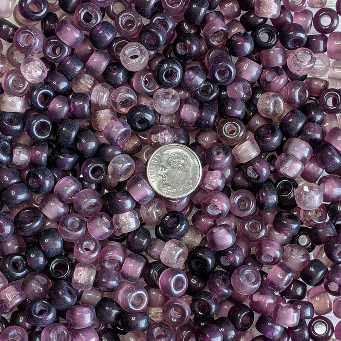 9x6mm (Large 3mm Hole Size) Multi Shade Transparent Purple Mix Glass Crow Beads 40 Grams (UM59) - Beads and Babble
