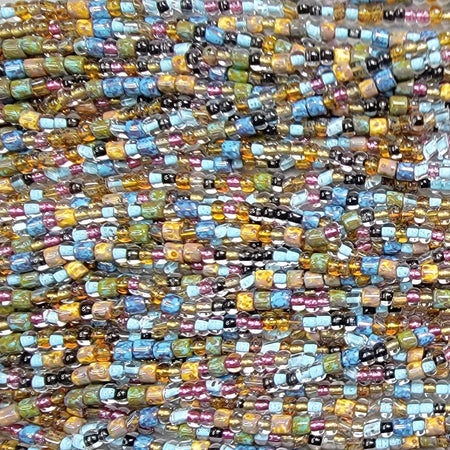 Aged Denim & Daisy Picasso Mix Czech Glass 5mm Tile Beads, 4mm Hex Cut and 6/0 Czech Glass Seed Beads - 20 Inch Strand (BW29) - Beads and BabbleBeads