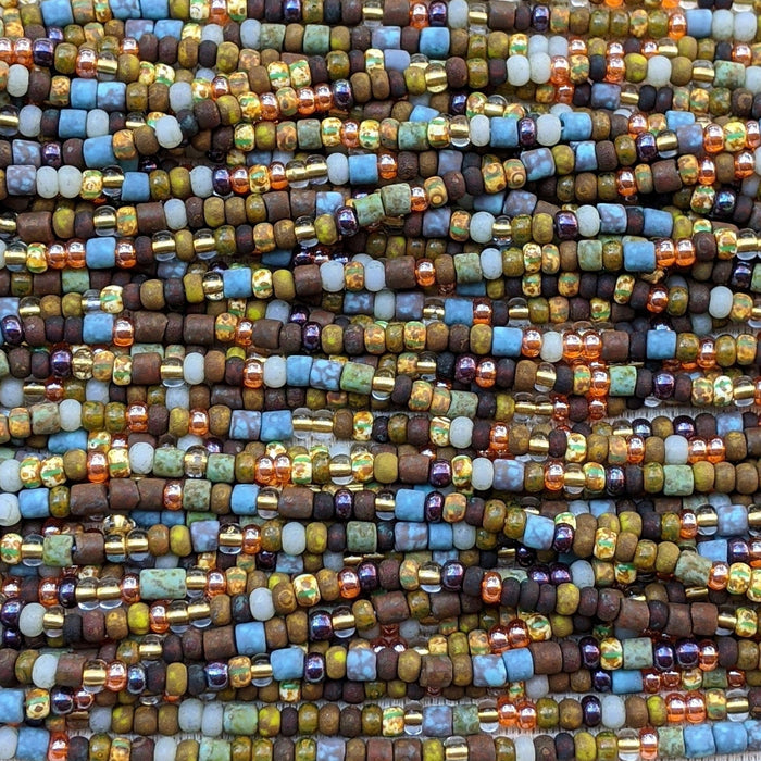 Aged Gypsy Peddler Picasso Stripe Mix Czech Glass 5mm Tile Beads and 6/0 Czech Glass Seed Beads - 20 Inch Strand (BW82) - Beads and Babble