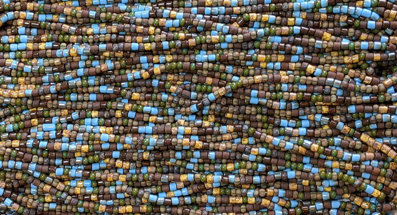 Aged Rustic Cottage Picasso Mix Czech Glass 5mm Tile Beads and 6/0 Czech Glass Seed Beads - 20 Inch Strand (BW8) - Beads and Babble
