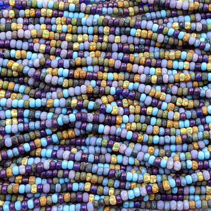 Aged Winter Frost Picasso Stripe Mix - Size 6/0 Czech Glass Seed Beads - 18 Inch Strand (BW78) - Beads and Babble