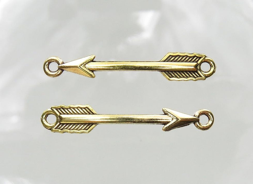 Curved Antique Gold Arrow 37x6x2mm Alloy Metal Bracelet Connector/Jewelry Findings - Qty 6 (MB115A) - Beads and Babble
