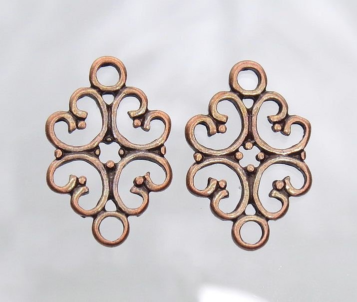 Dainty Filigree Antique Copper 18x13mm Alloy Metal Connectors/Links/Earring Findings - Qty 10 (MB84A) - Beads and Babble