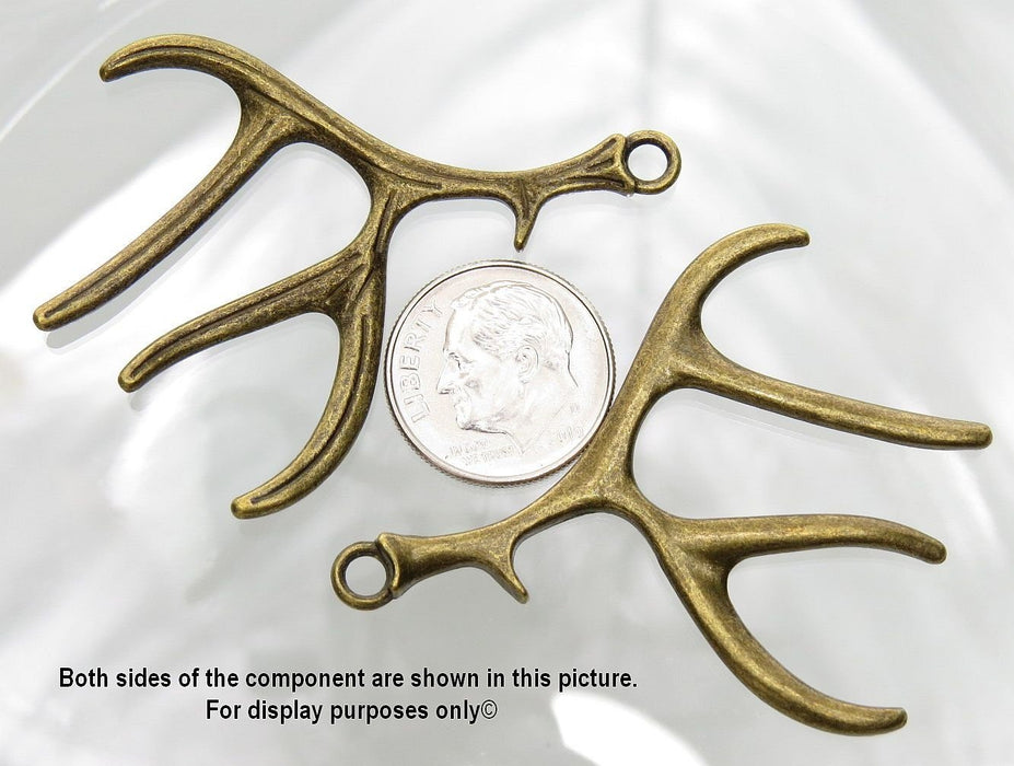 Deer Antler Antique Brass 50x38x2.5mm Alloy Metal Focal Pendants/Earring Findings - Qty 2 (MB91A) - Beads and Babble