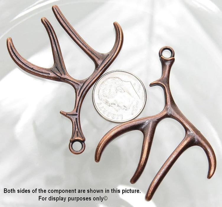Deer Antler Antique Copper 50x38x2.5mm Alloy Metal Focal Pendants/Earring Findings - Qty 2 (MB92A) - Beads and Babble