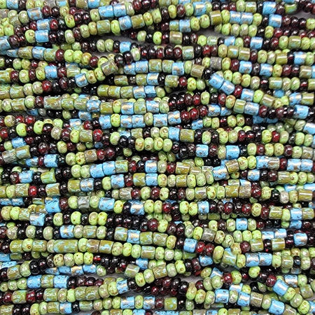 Demeter Picasso Mix Czech Glass 5mm Tile Beads and 6/0 Czech Glass Seed Beads - 20 Inch Strand (BW26) - Beads and BabbleBeads