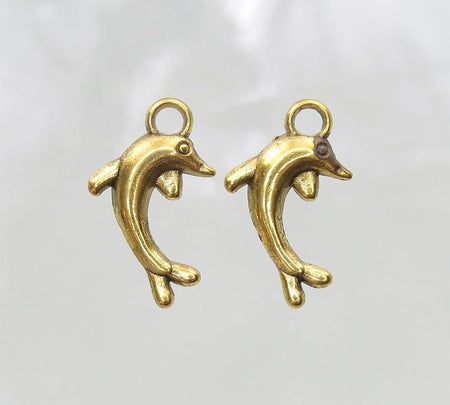 Dolphin 19x11mm Antique Gold Alloy Metal Charm/Small Pendant - Qty 10 (MB48A) - Beads and Babble