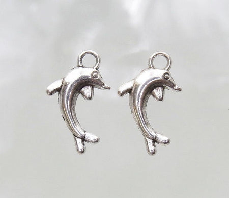 Dolphin 19x11mm Antique Silver Alloy Metal Charm/Small Pendant - Qty 10 (MB47A) - Beads and Babble