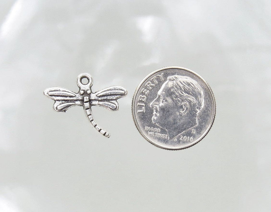 Dragonfly 18x14mm Antique Silver Alloy Metal Charm/Small Pendant - Qty 10 (MB50A) - Beads and Babble