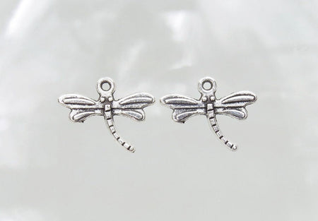 Dragonfly 18x14mm Antique Silver Alloy Metal Charm/Small Pendant - Qty 10 (MB50A) - Beads and Babble