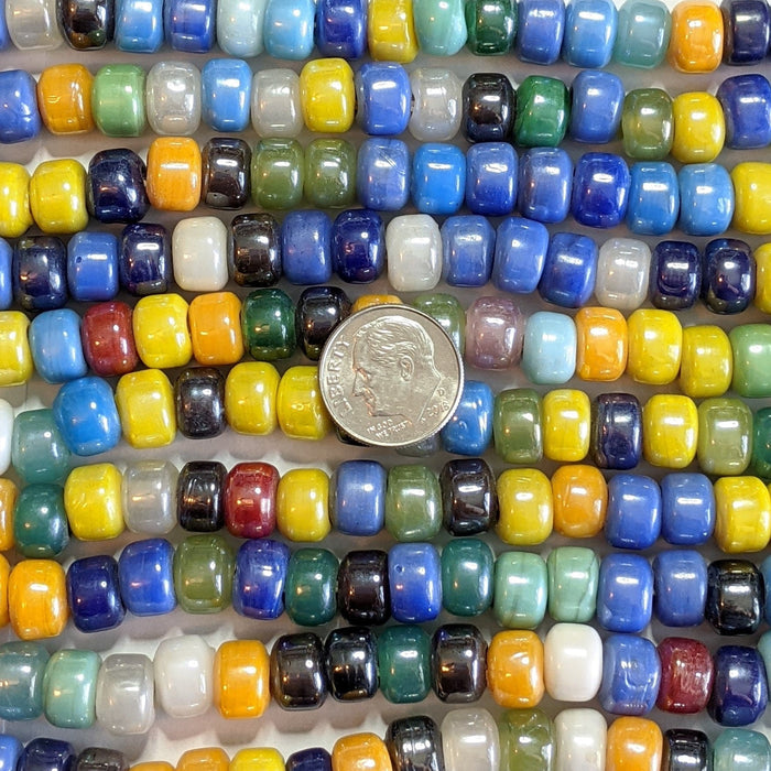 Glass Crow Beads - 9x6mm Opaque Luster Color Mix - Large Hole Beads - 24 Inch Strand (MISC69) - Beads and BabbleBeads