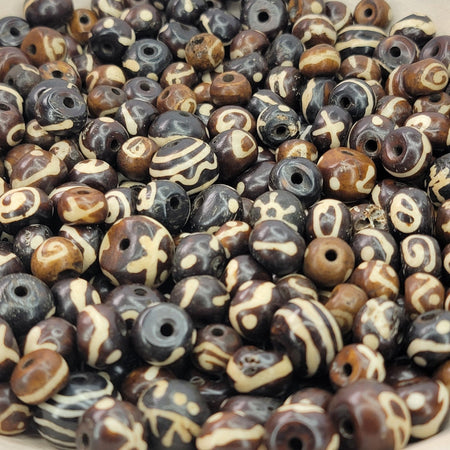 Hand Carved Brown & Cream Water Buffalo Bone Rondel Beads - Assorted Sizes - 50 Grams (UM60) - Beads and BabbleBeads