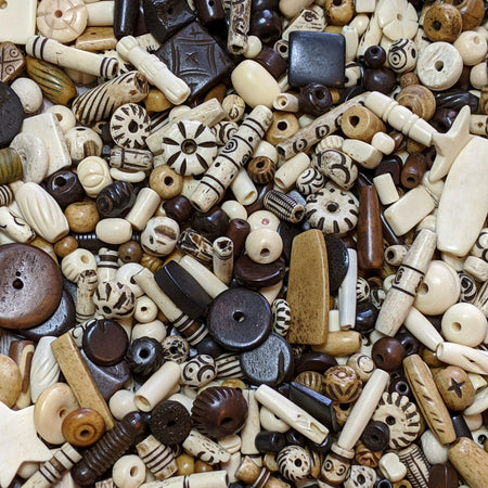 Hand Carved Brown Water Buffalo Bone Beads - Assorted Shapes & Sizes - 100 Grams (UM29) - Beads and BabbleBeads
