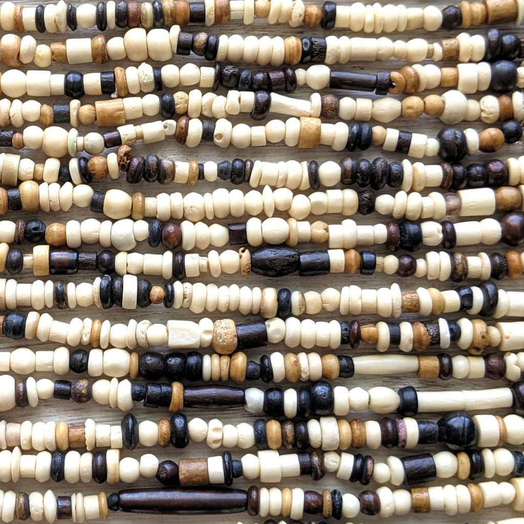 Hand Carved Small Assortment Mix #2 - Size 1mm to 6mm Water Buffalo Bone  Beads - 36 Inch Stand (AW12)