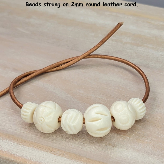 Hand Carved White Water Buffalo Bone Rondel Beads - Assorted Sizes - 50 Grams (UM61) - Beads and BabbleBeads