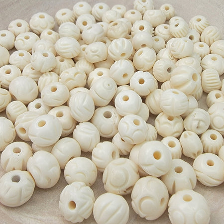Hand Carved White Water Buffalo Bone Rondel Beads - Assorted Sizes - 50 Grams (UM61) - Beads and BabbleBeads