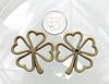 Lucky 4 Leaf Clover Antique Brass 32x30x2mm Alloy Metal Pendants/Links/Earring Findings - Qty 2 (MB75A) freeshipping - Beads and Babble