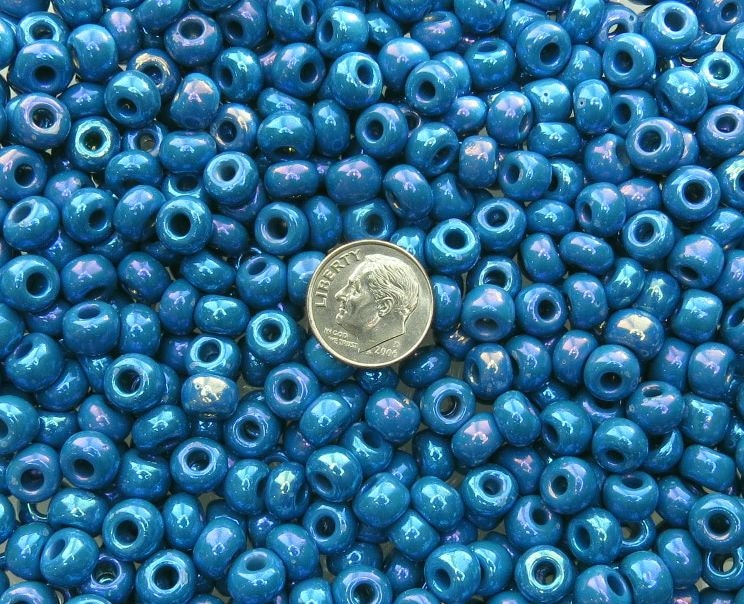 33/0 Opaque Medium Blue AB Striped Czech Glass Seed Beads 20 Grams (33CS111) freeshipping - Beads and Babble