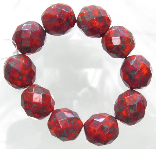 Large 10mm Faceted Opaque Dark Orange Picasso Czech Firepolished Glass Beads - Qty 10 (FP02) - Beads and Babble
