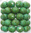 Large 10mm Faceted Opaque Green Turquoise Picasso Czech Firepolished Glass Beads - Qty 10 (FP03) - Beads and Babble