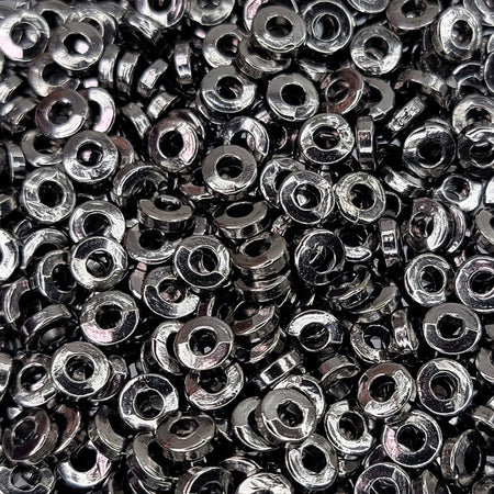 Large 2.5mm Hole 6x2mm Gunmetal Alloy Metal Smooth Heishi Spacer Beads - Qty 20 (MB415) - Beads and Babble