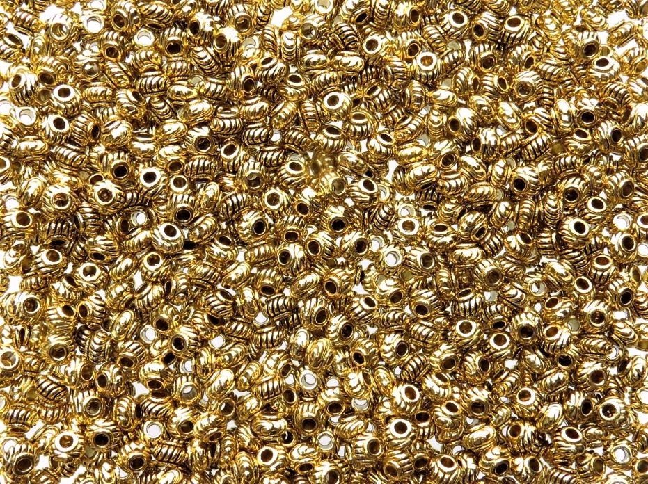 Large 2mm ID Hole 6x4mm Antique Gold Rondell Alloy Metal Beads - Qty 20 (MB350) - Beads and Babble