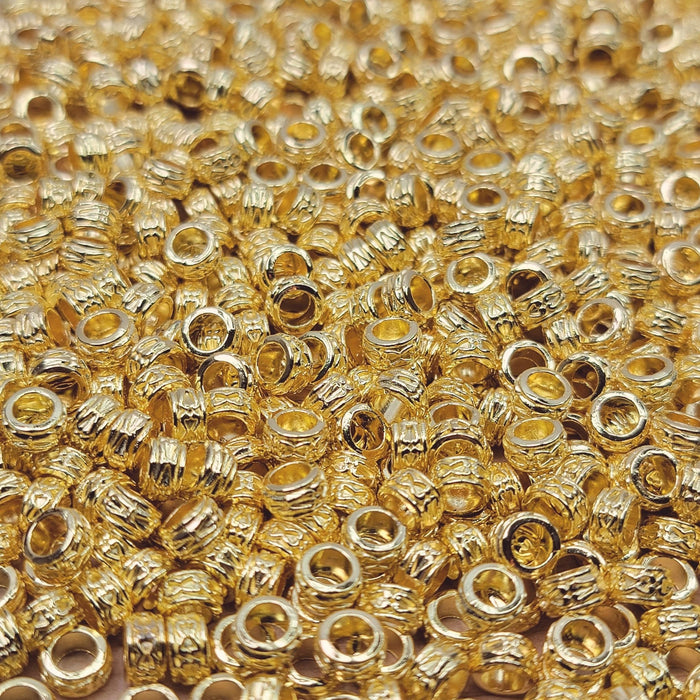Large 3.5mm ID Hole 7x3.5mm Bright Gold Decorative Rondell Alloy Metal Beads - Qty 50 (MB378) - Beads and Babble