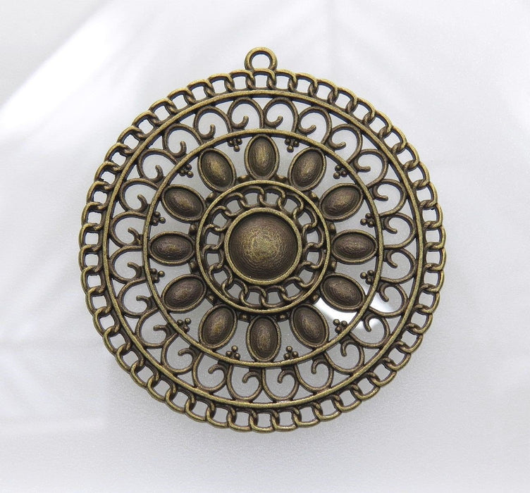 Large Aztec 55.5x53x2.5mm Antique Brass Alloy Metal Pendant - Qty 1 (MB340) - Beads and Babble