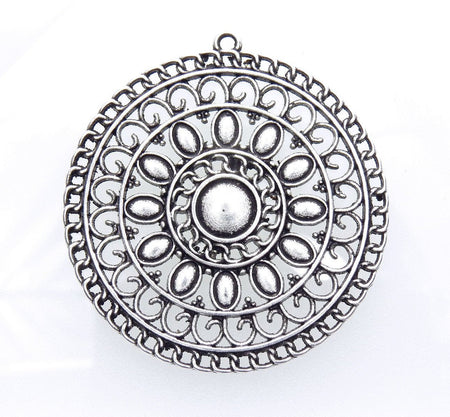 Large Aztec 55.5x53x2.5mm Antique Silver Alloy Metal Pendant - Qty 1 (MB337) - Beads and Babble