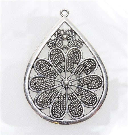 Large Ornate 59x43x1.5mm Antique Silver Alloy Metal Pendant - Qty 1 (MB341) - Beads and Babble