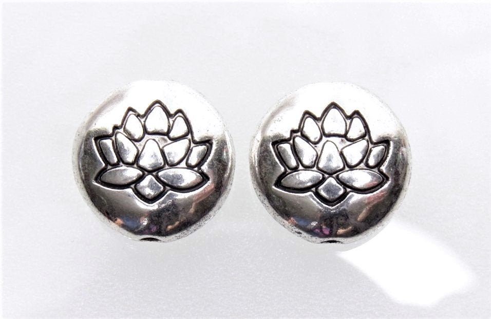 Lotus Flower 14x6.5mm Antique Silver Alloy Metal Beads/Jewelry Component - Qty 4 (MB18) - Beads and Babble