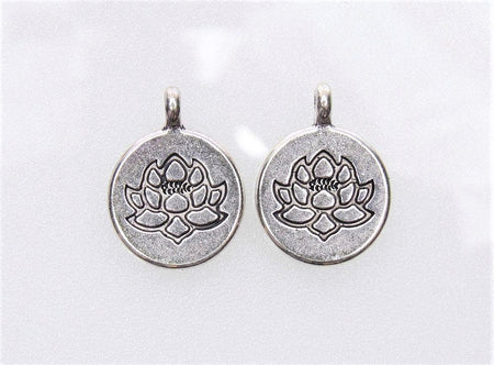 Lotus Flower Antique Silver 20x15x4.5mm Alloy Metal Pendants/Charms/Earring Findings - Qty 6 (MB345) - Beads and Babble