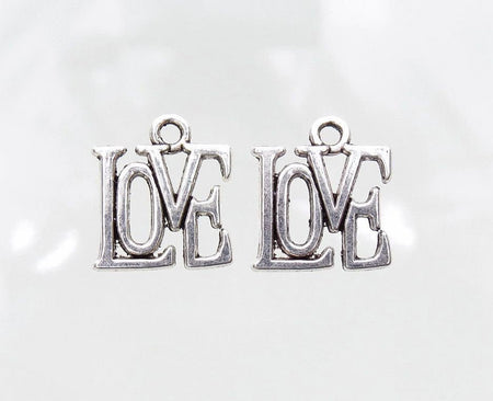 LOVE 15x13mm Antique Silver Alloy Metal Charm/Small Pendant - Qty 10 (MB55A) - Beads and Babble