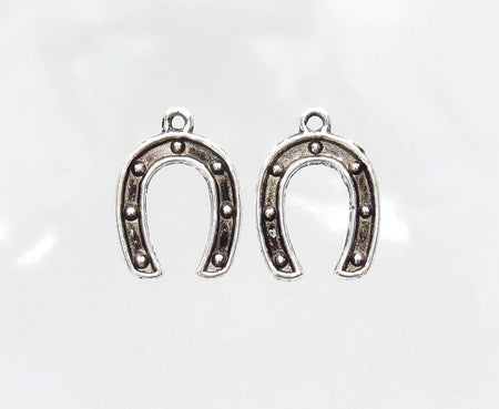 Lucky Horseshoe 15x11mm Antique Silver Alloy Metal Charm/Small Pendant - Qty 10 (MB52A) - Beads and Babble