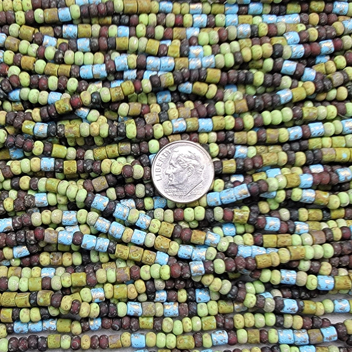 Matte Demeter Picasso Mix Czech Glass 5mm Tile Beads and 6/0 Czech Glass Seed Beads - 20 Inch Strand (BW26) - Beads and BabbleBeads